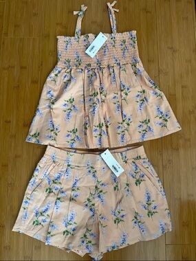 Peach Floral Two-Piece Tank & Shorts Set